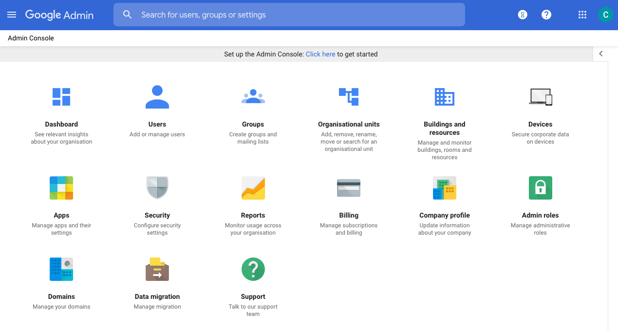 G Suite admin console