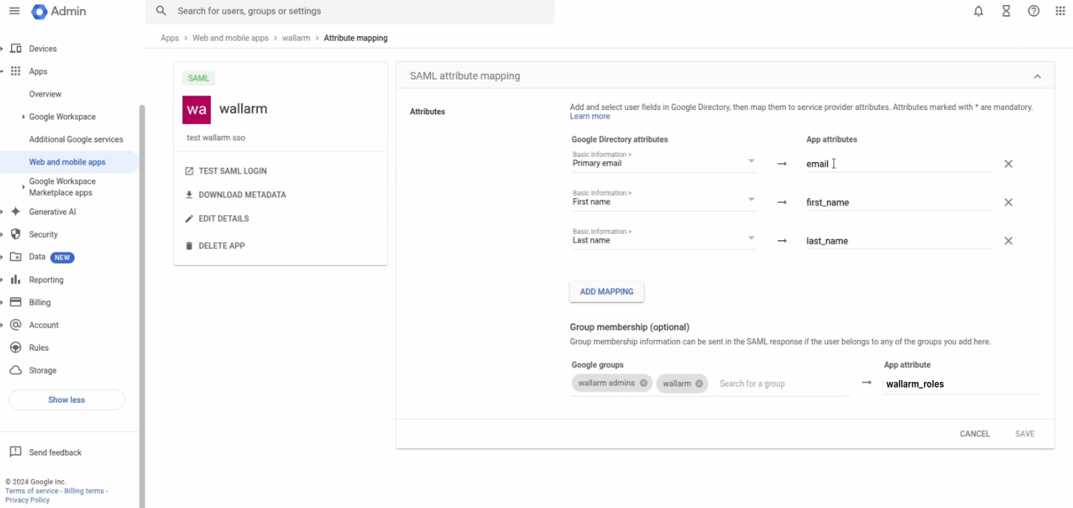 SAML SSO solution - G Suite - Mapping