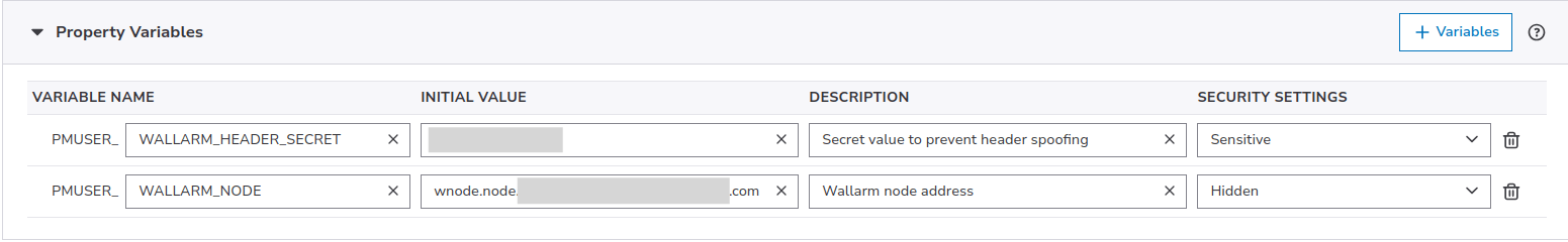 !Wallarm variables for the Akamai origin property